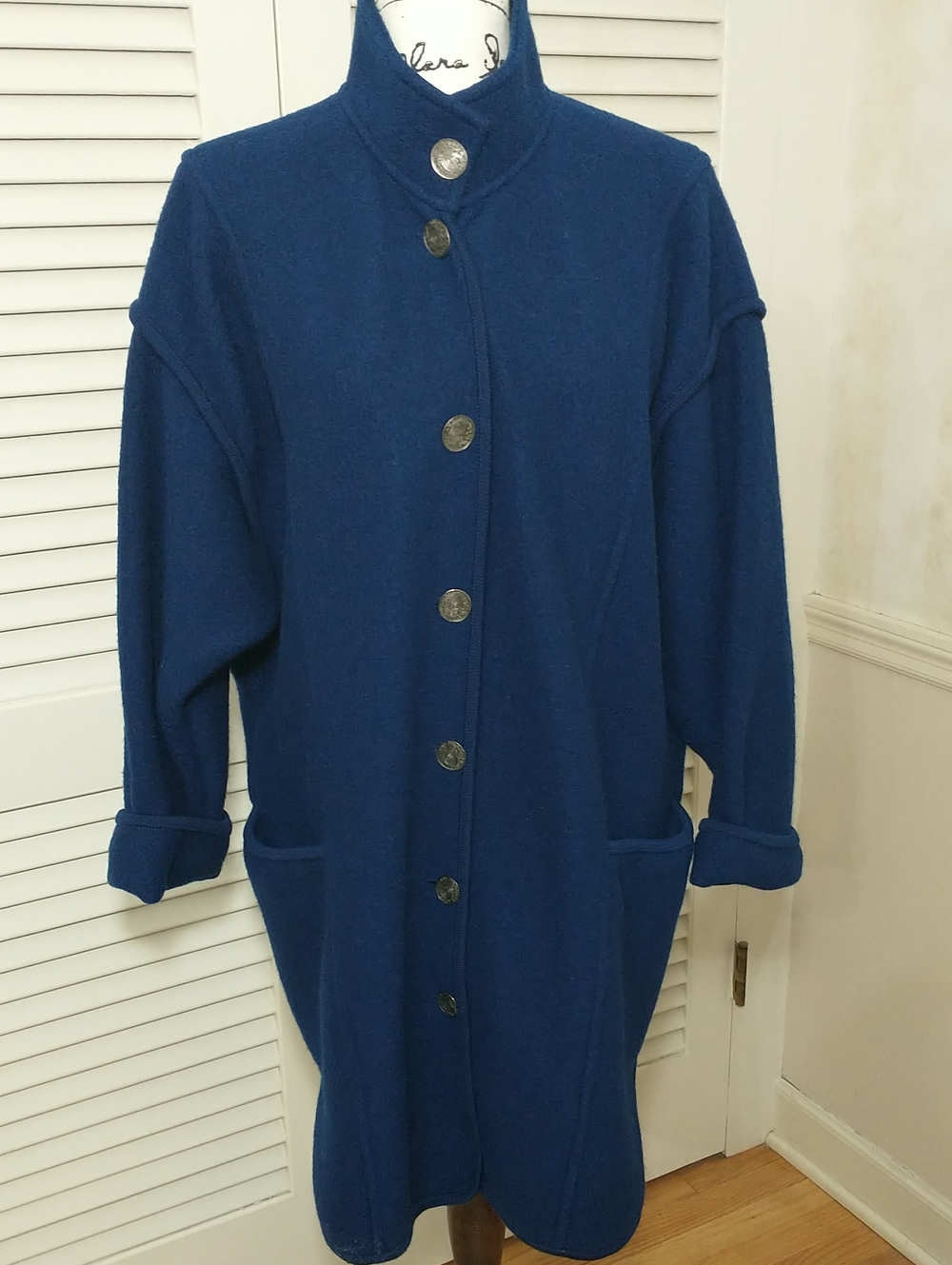 Vintage Geiger Of Austria Long 100% Wool Coat, Size 36, Blue, Cottagecore, Artsy